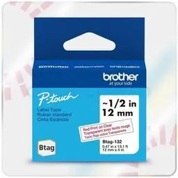 BROTHER Ruban BTAG-132 12 mm Rouge sur transparent