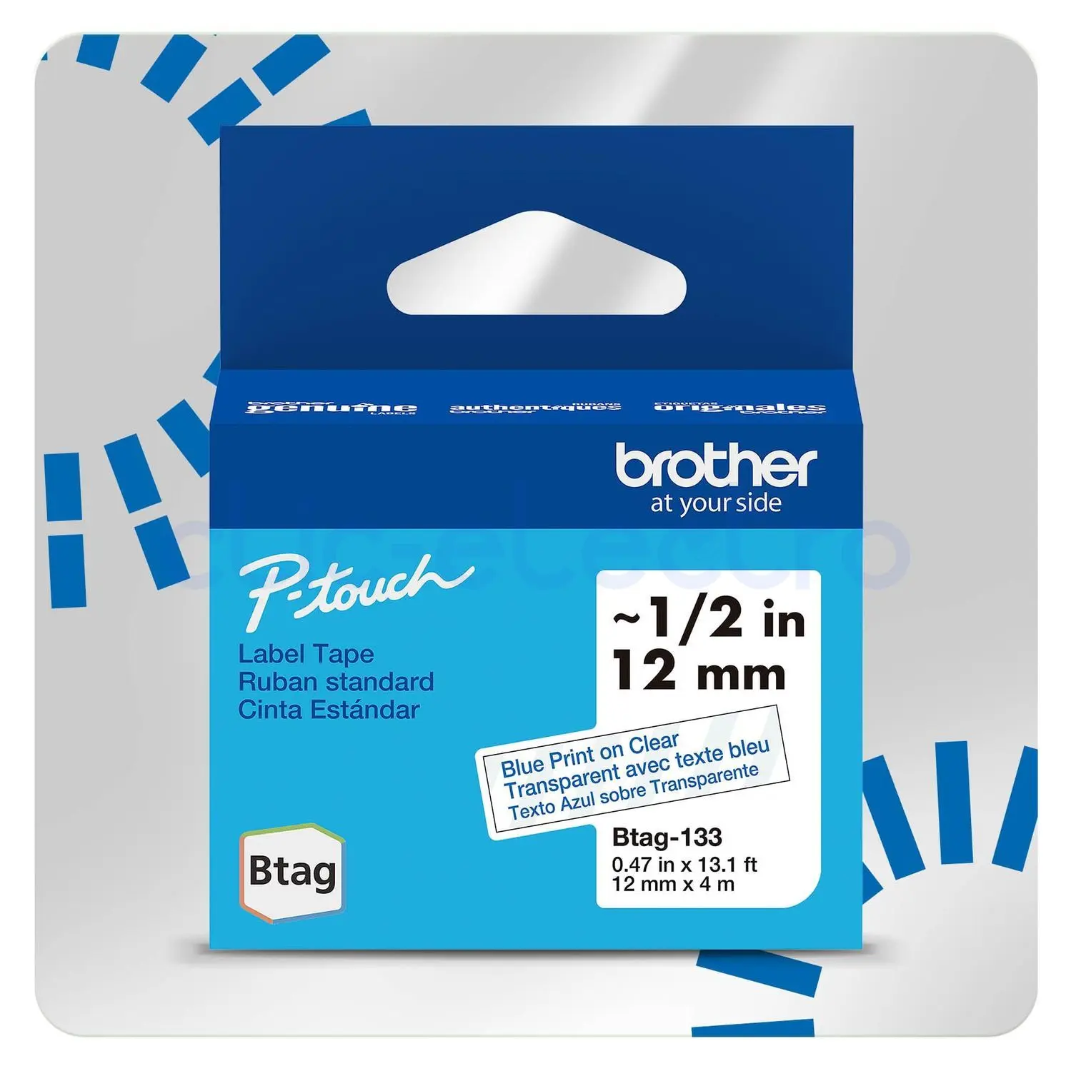 BROTHER BTAG-133 Bleu sur transparent 12mm – BROTHER
