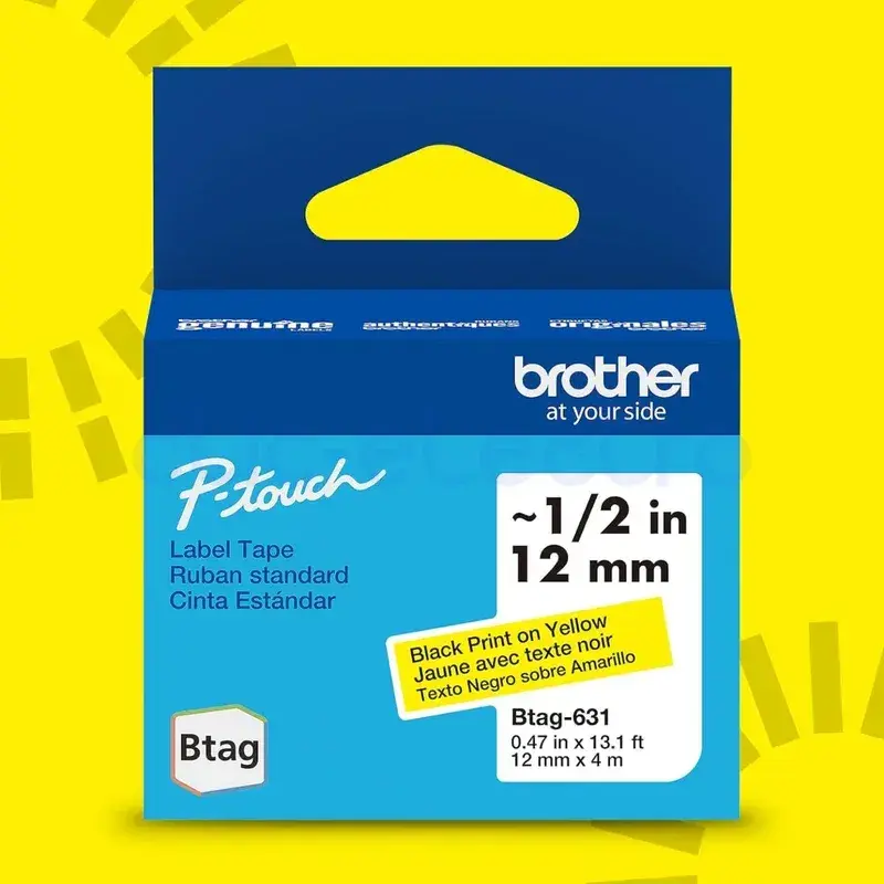BROTHER BTAGF631 Ruban noir sur jaune 12 mm – BROTHER