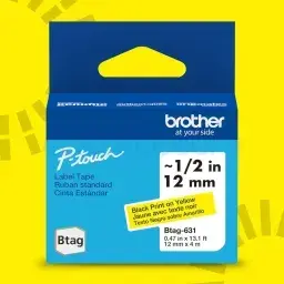 BROTHER BTAGF631 Ruban noir sur jaune 12 mm