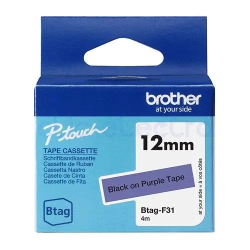 BROTHER BTAG-F31 Ruban 12 mm Noir sur Violet – BROTHER