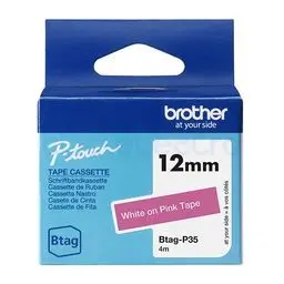 BROTHER BTAG-P35 Ruban adhésif 12 mm blanc sur rose