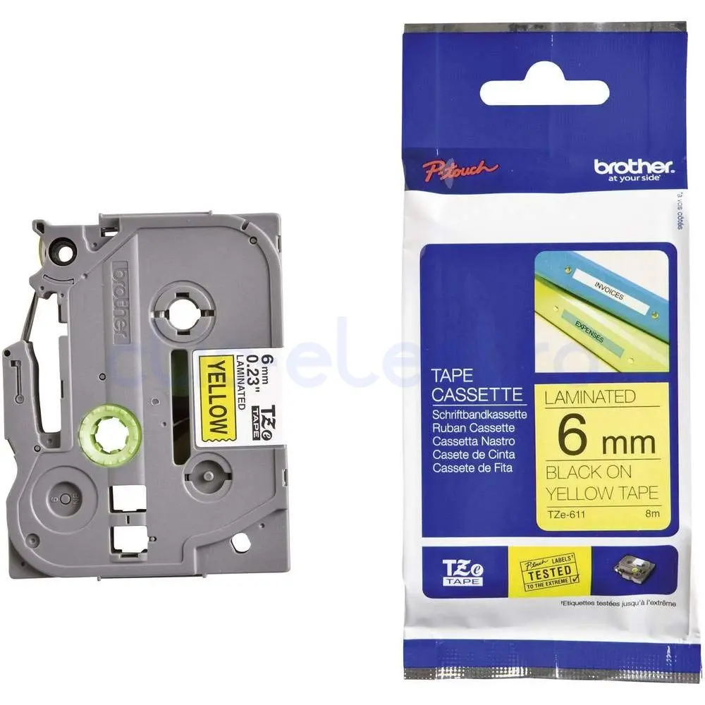 BROTHER TZe-611 Ruban noir sur jaune 6 mm – BROTHER