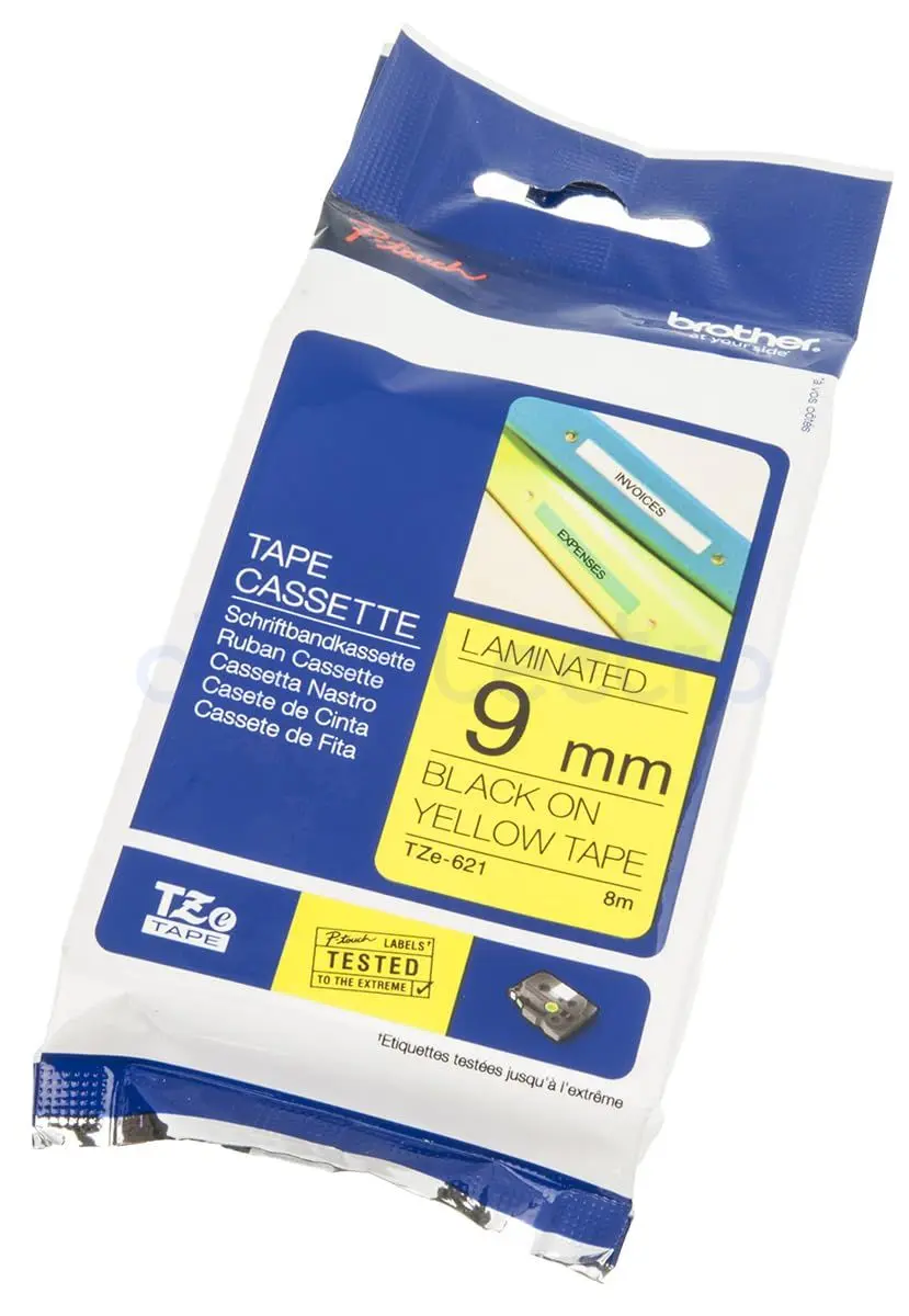 BROTHER Ruban laminé TZe-621 9 mm noir sur jaune – BROTHER