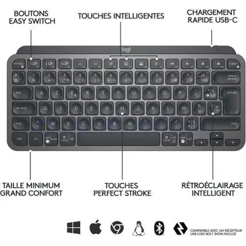 MX KEYS MINI WRLS ILLUMINATED KB GRAPHITE - FRA – LOGITECH