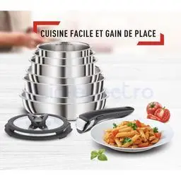 SEB COMPACT Seb Compact Inox Set de cuisine 20 pièces, Induction, Poêles 22/24/26 cm, Casseroles 16/18/20 cm, Sauteuse 24 cm, Couvercles verre + conservation, Spatules, Poignées L953SK04