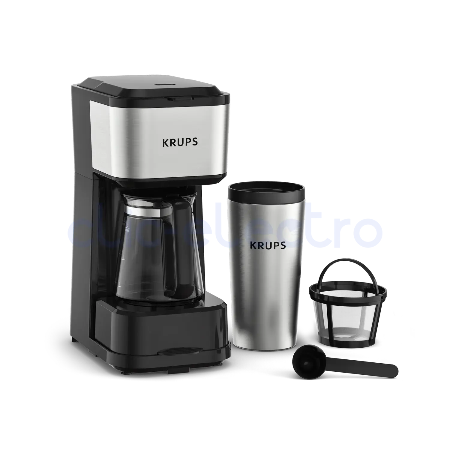 CAFETIERE FILTRE POLYVALENTE AVEC SA CARAFE EN VERRE RESISTANT A LA CHALEUR ET SON MUG ISOTHERME – KRUPS